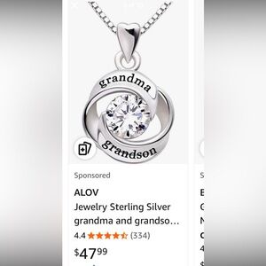 Sterling Silver grandma and grandson Love Heart Cubic Zirconia Pendant Necklace